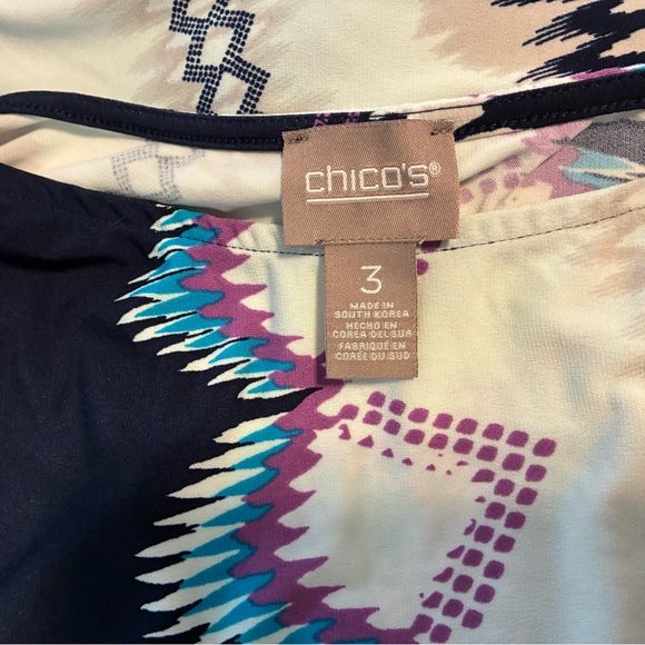Chico's Blue & White Geometric Pattern Dress XL (Chico’s 3) - Picture 2 of 2